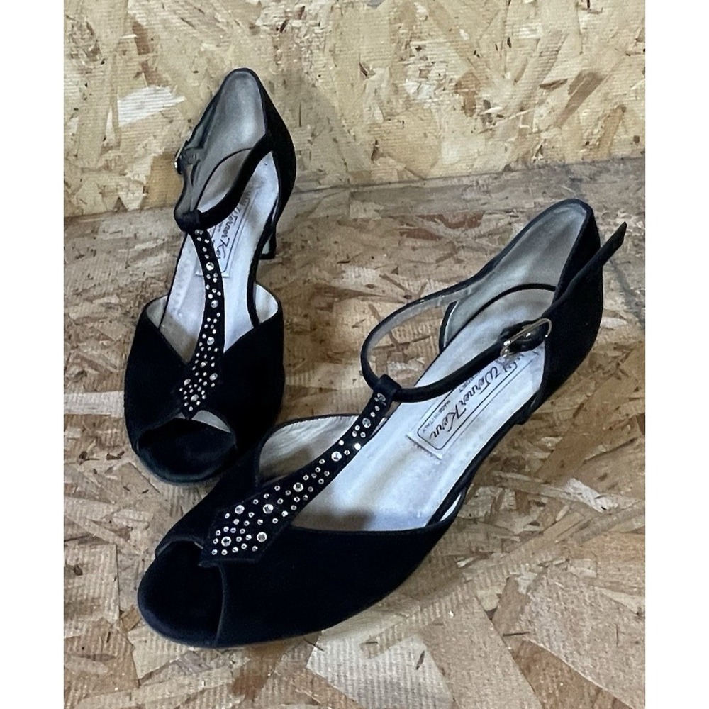 Werner Kern Italian Dance‎ Shoes Size US 6.5 4.5 Black Suede Rhinestone Studded